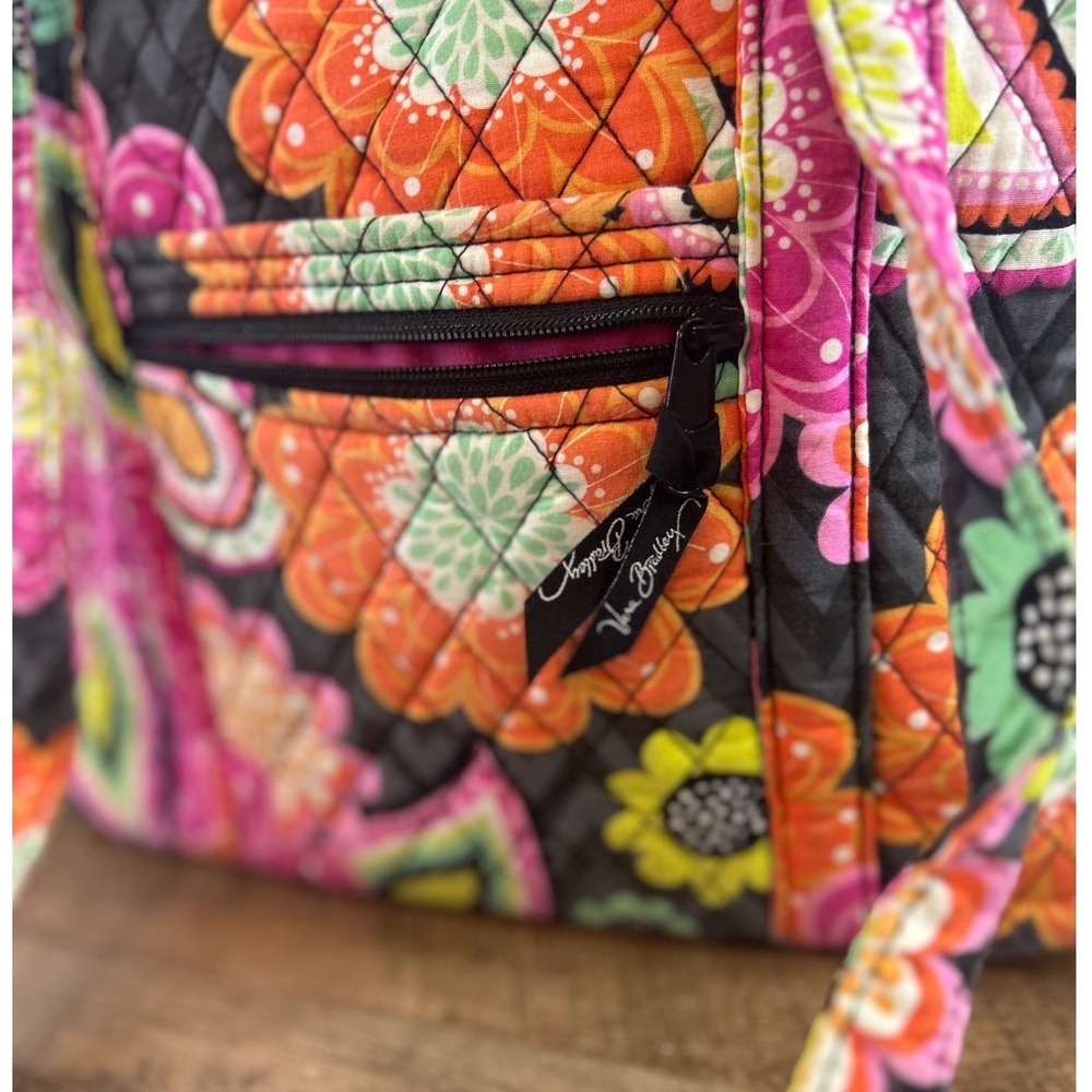 Vera Bradley Sierra Quilted Cotton Floral Tote Bag Grey Pink Orange Zip Shoulder - Picture 2 of 5